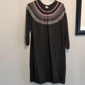 J. Jill Dark Gray and Maroon Patterned Long Sleeve Dress
